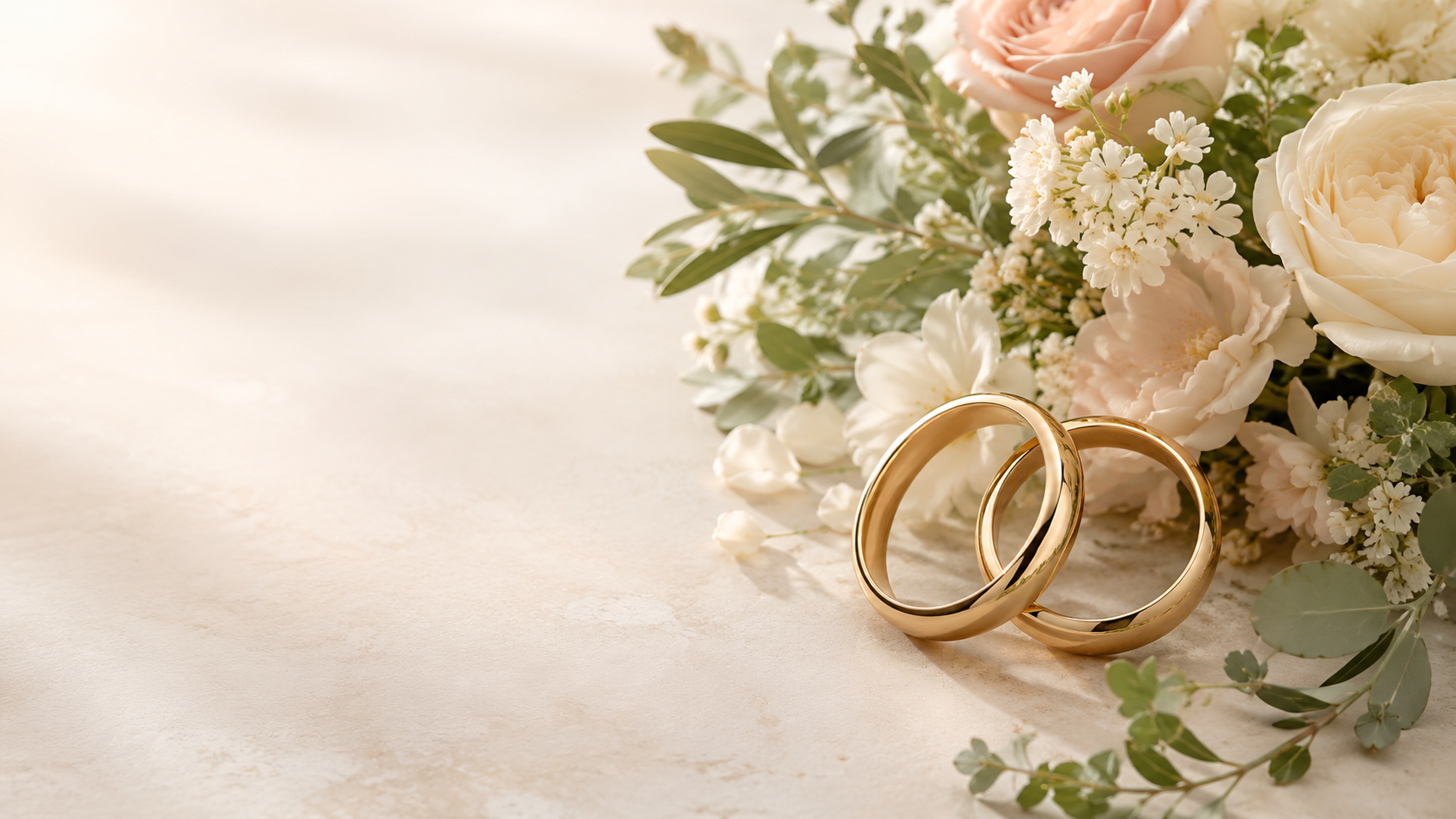 Goldene Eheringe mit eleganten Blumen
